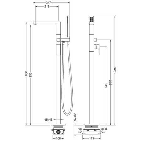 Timo Selene 2210/17Y-CR bath mixer, single-leaf, floor, shower set, gold 529996-1