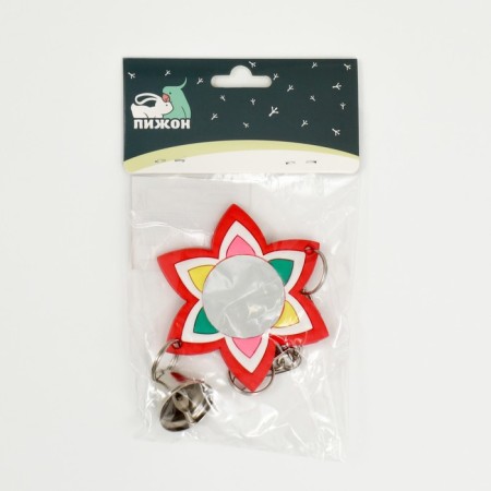 Toy - bird mirror "flower" with a bell, 20 x 7 cm-7