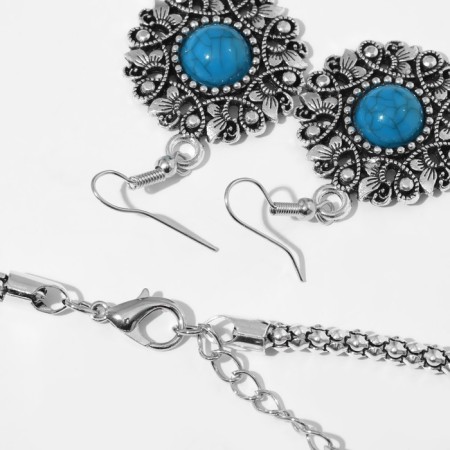 Set 2 objects: earrings, necklace "India", blue color in black silver, 32cm-1
