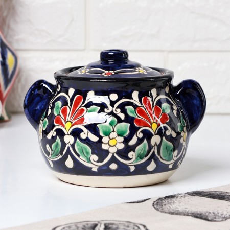 Sugar of Rishtan ceramics "Flowers", 1 l, blue-5
