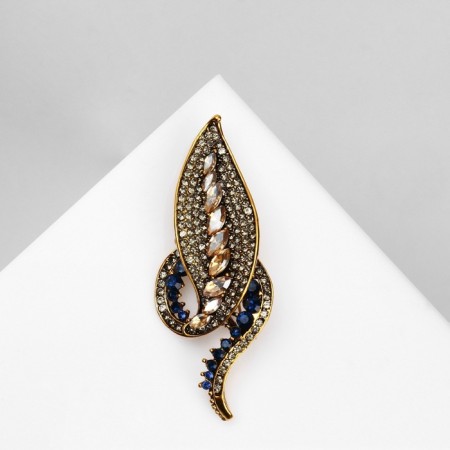 Brooch "Leaf" curved, color blue-gold in black gold-2