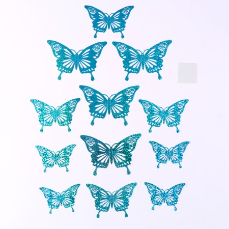 Set for decorating "Butterflies", set 12 pcs, color holography blue