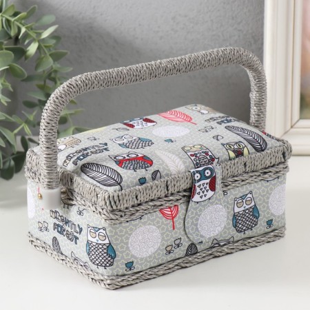 Owl and feathers needlework box 18x12x9.5 cm