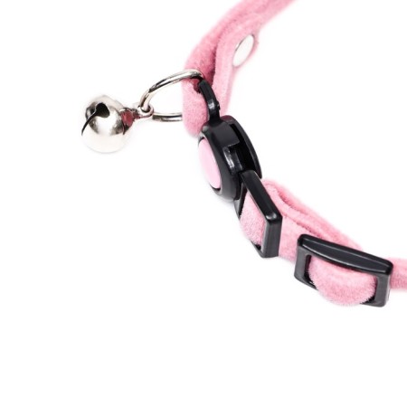Soft cat collar with a bell, 30 x 1 cm, textiles, pink-2