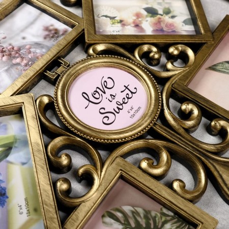 Photo frame plastic in 9 photos 10x10, 10x15 cm "Patterns" Dark Gold 54x49 cm-2