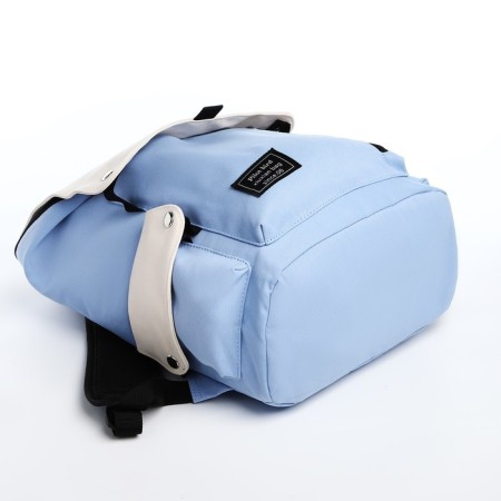 A backpack with a zipper, 5 outer pockets, beige/blue color-4