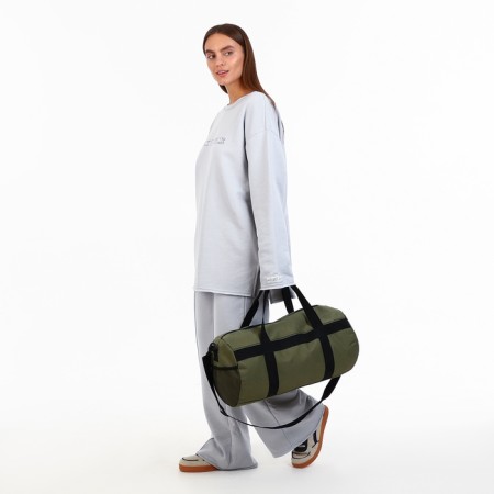 Road bag with lightning, outer pocket, long belt, khaki color-6