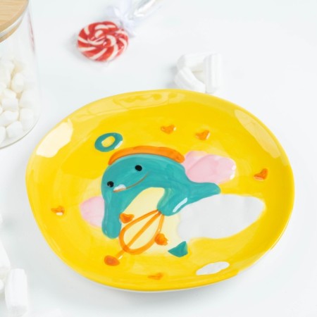 Ceramic plate "Cupid Dino", d = 20.5 cm, yellow color