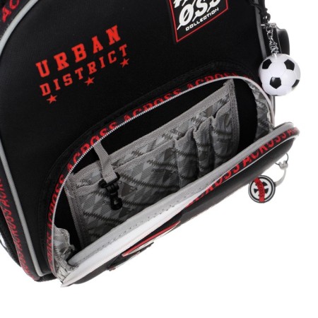 Frame backpack 37 x 28 x 12 cm, Across 194, filling: bag, pencil case, dark gray/red ACR22-194-5-12
