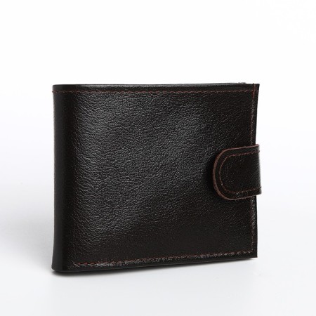 Men's purse on a button, for bills, for cards, for coins, brown color