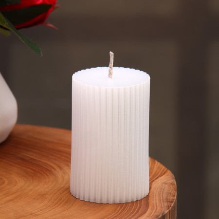 Candle-cylinder with faces, 5x7.5 cm, pearl, 6 hours-1