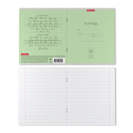 Notebook 12 sheets in a frequent slant, erichkrause "Classic", cover coated cardboard, block offlet, whiteness 100%, green-5