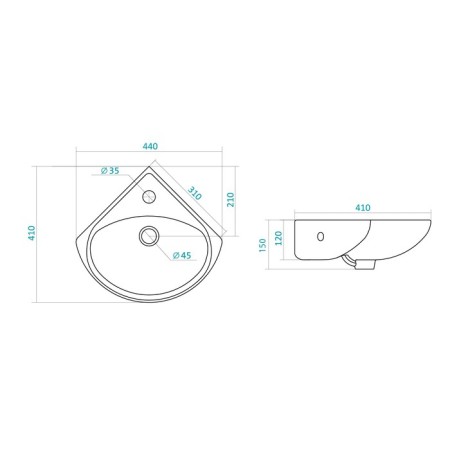 Santek Iris-36 sink with a corner, with a hole for the mixer, without a pedestal-4