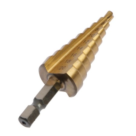 Drill step tundra, HSS, tin, hexagonal shank, 4 - 20 mm-1