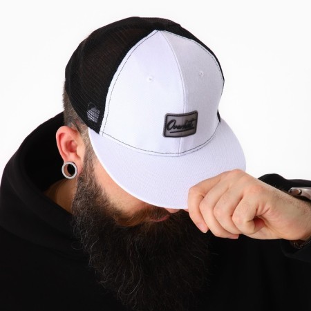 Men's cap with a straight visor Overhat, white color, mesh, rr 56-7
