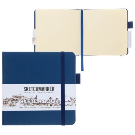Sketchmarker sketchbook, 120 x 120 mm, 80 sheets, solid cover of artificial leather, blue, block 140 g/m2