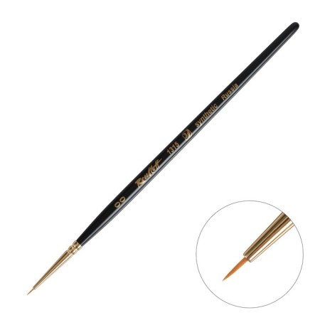 Rubloff brush red tough synthetics, round, shortened, series 1315 No. 00, short black matte handle, yellow clip