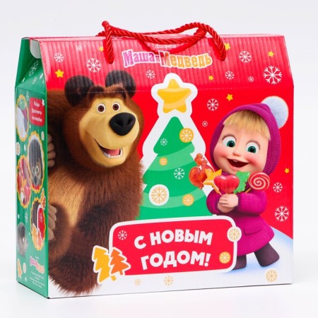 Gift box New Year's Masha and Bear Cartoon on a QR code! 23 x 10 x 22 cm-2