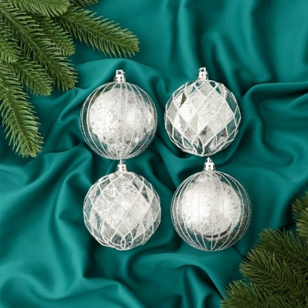 Set of balls plastic D-8 cm, 4 pcs "Kaleidoscope" silver