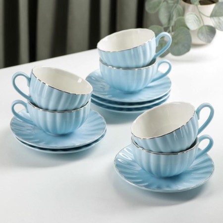 Service Porcelain Tea Dauline "Vivien", 12 objects: 6 cups 200 ml, 6 saucer d = 15 cm, blue color