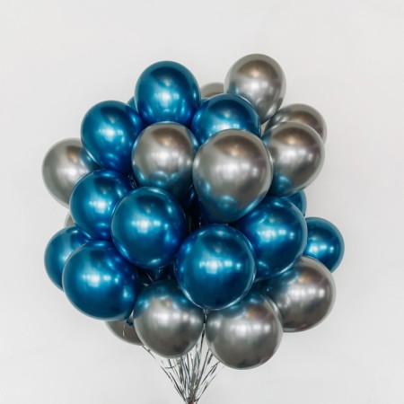 Bouquet of balls "blue-silver", latex, chrome, set of 50 pcs.-1