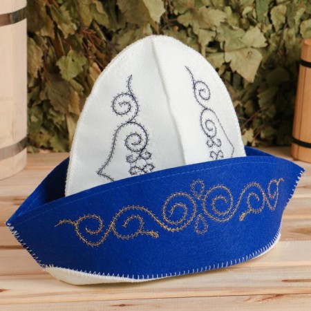 Bath cap with embroidery "Kazakhstani male cap with gold and blue patterns