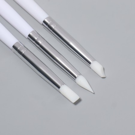 Set for building and design of nails: silicone brush - Dots 2 pcs, silicone brush - Pusher, white color-2