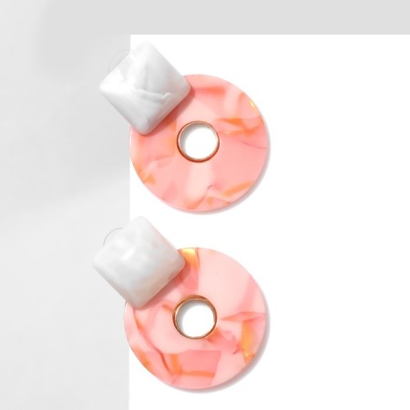 Acryl Earrings "Circle" with a square, the color is pink-white in gold-1