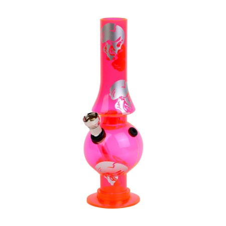 Bong, H-20.5 cm, "Skull", with a grinder, acrylic, pink