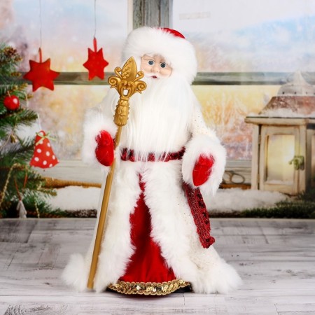 Santa Claus "Shik" in a red-white fur coat with a staff, 47 cm moving