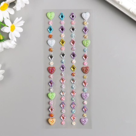 Stick plastic rhinestones "Rain of hearts" mix 19x8 cm-1