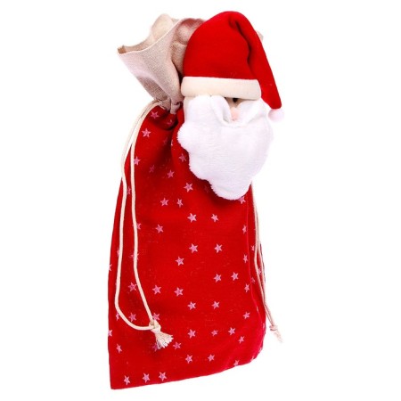 Grandfather Claus gift bag, on ties, with stars, 35 × 25 cm-1