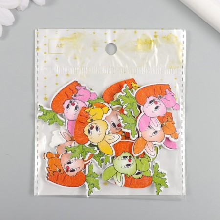 Buttons wood for creativity 2 punctures "bunny with carrots" set of 15 pcs 3.3x3.7 cm-3