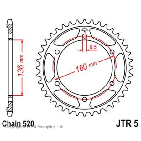 The rear star, driven JTR5, chain 520, 47 teeth