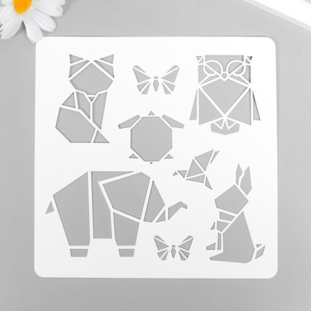 Plastic stencil "Animals Origami" 15x15 cm