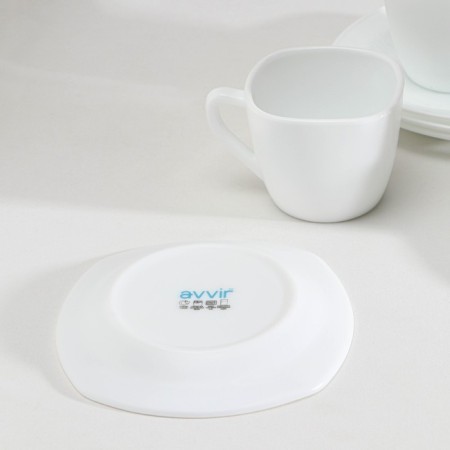 Tea service Avvir Carve, 12 items: 6 cups 190 ml, 6 saucers, glass ceramics, white color-2