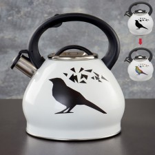 A kettle with a stainless steel whistle of a share of Magic Birds, 3 l, with an indicator of heating, induction