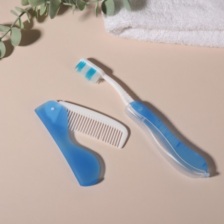 Road set, 2 items: comb, brush, white/blue color-2