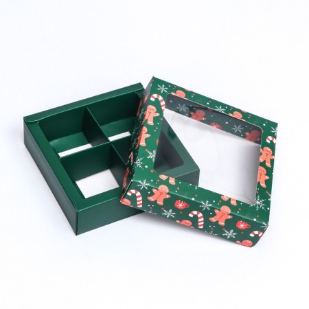 New Year. Box for 4 sweets, 12.6 x 12.6 x 3.5 "gingerbread", confectionery packaging-4
