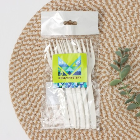 A set of disposable forks of corn starch Nature, 18 cm, 6 pcs, color mix-6