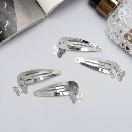 Invisibility for hair "Ophelia" (set 4 pcs) butterfly, 4.5 cm, silver-1