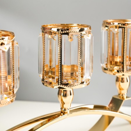 Summary metal, glass for 3 candles "Crystals - faces" gold 22.5x41x8 cm-4