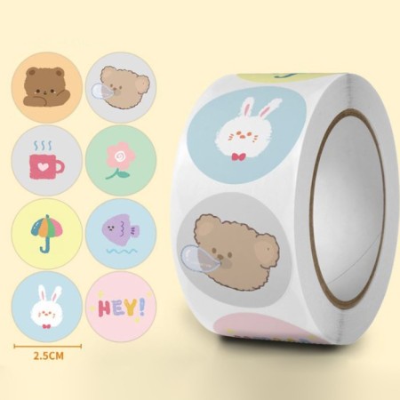Stick Paper "Cute Beasts" d = 2.5 cm 500 pcs in a roll 3x6.5x6.5 cm
