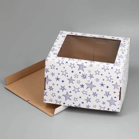 Box for a cake with a window, confectionery packaging "Stars" 30 x 30 x 19 cm-3