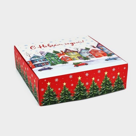 Gift box New Year's folding "City Life", 26 × 26 × 8 cm-3