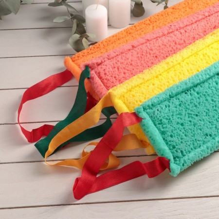 Body sponge hard "bath scrub", 37 × 12 cm, color mix-3