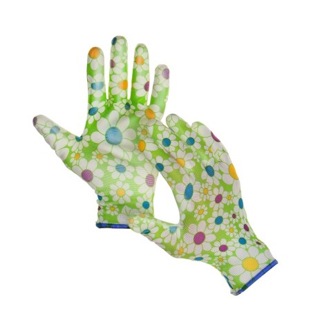 Garden, nylon gloves, with PVC half -willed, size 10, color mix, Greengo