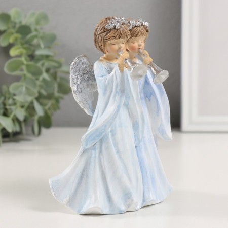 Souvenir Polystone "Angels in Blue Play the pipe" 10.5x8x14.5 cm-1