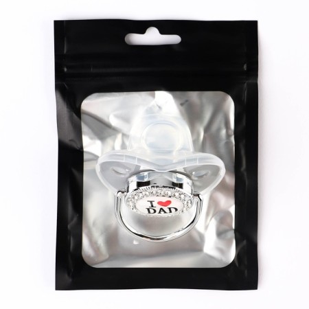 Nipple - Orthodontic dummy I love dad, with a cap, +6 months, white/silver, rhinestones-7
