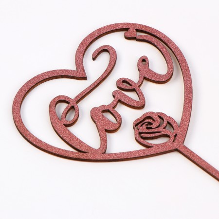 Topper wooden "heart" with sparkles, pink color-1